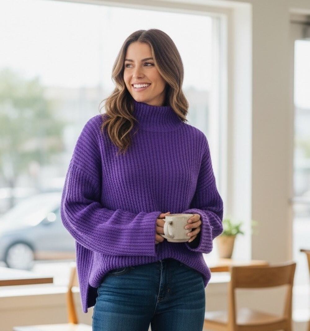 Ann Taylor Bright Purple Heavy Knit Mock Neck Sweater Women's Medium NWT
